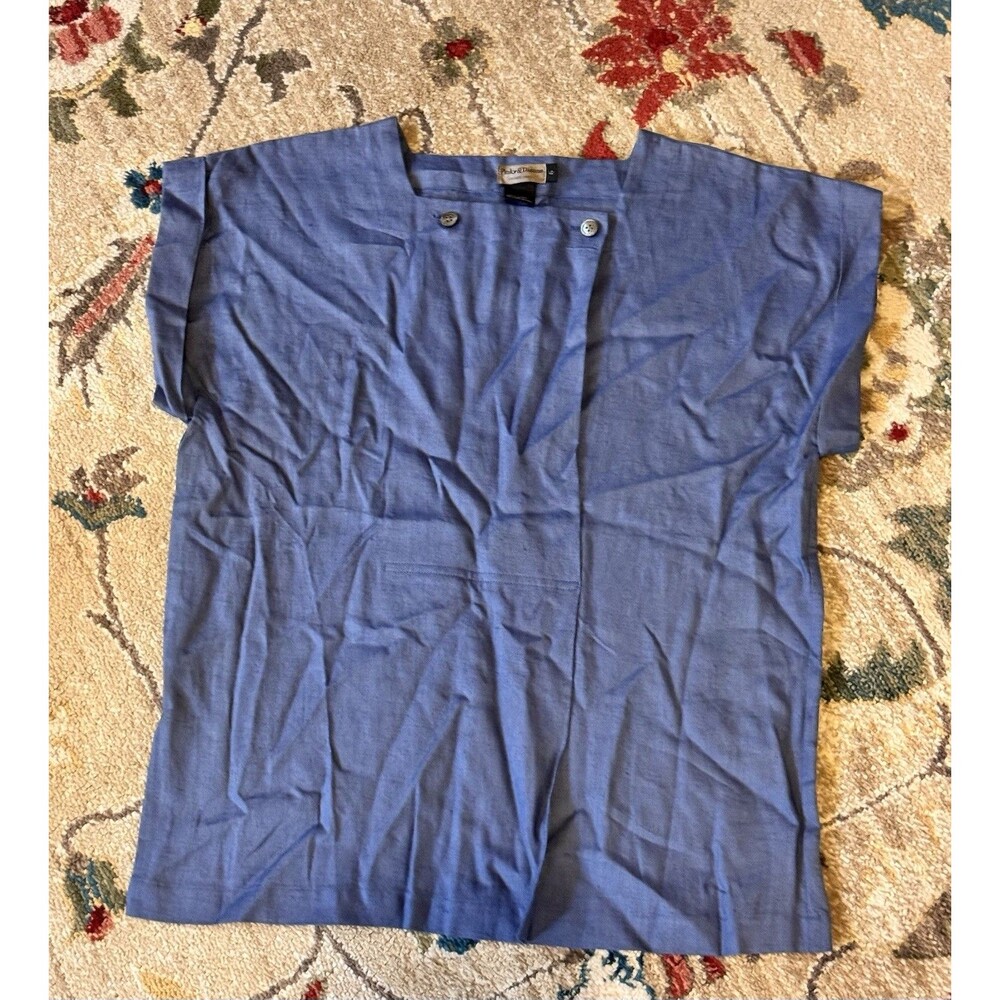 Pinky & Dianne Private Label 100% Linen Top Blouse Women Solid Blue Size 6